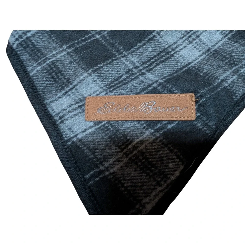 Eddie Bauer Pet Bandana Dog Scarf Small Grey Black Plaid Fleece Excellent Warm
